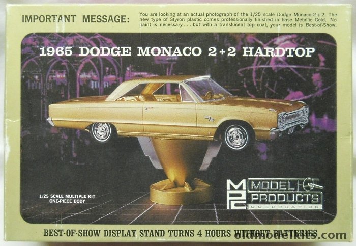 MPC 1/25 1965 Dodge Monaco 2+2 Hardtop With Four Hour Best of Show Rotating Display Stand - Stock or Custom, 3-200 plastic model kit